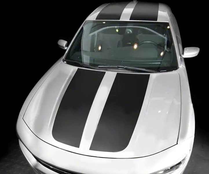 Over-The-Top Sport Double Stripes; Gloss Black (19-23 Charger)