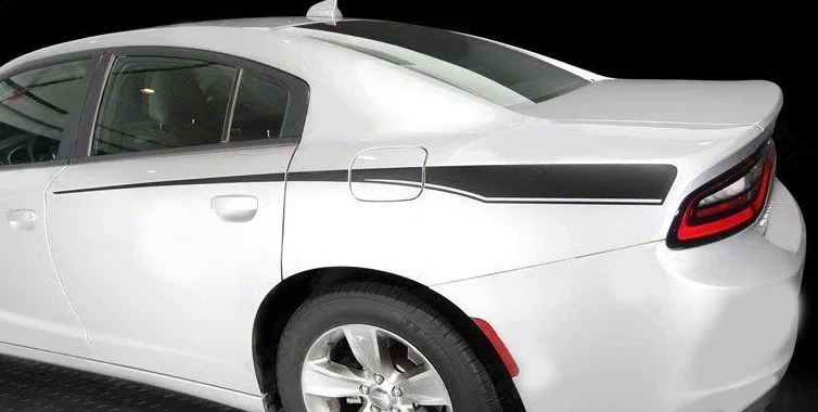 Rear Quarter Side Accent Stripes; Gloss Black (15-18 Charger)