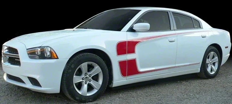 Side Scallop Bumblebee C-Stripes; Matte Black (11-14 Charger)