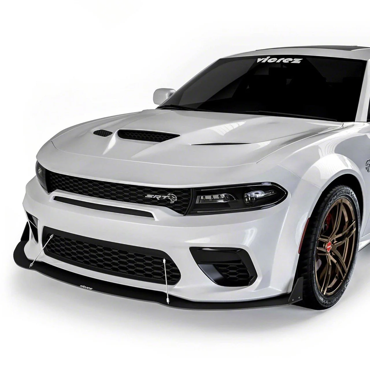 VR2 Front Bumper Lip Splitter; Carbon Flash Metallic Vinyl (20-23 Charger Widebody)