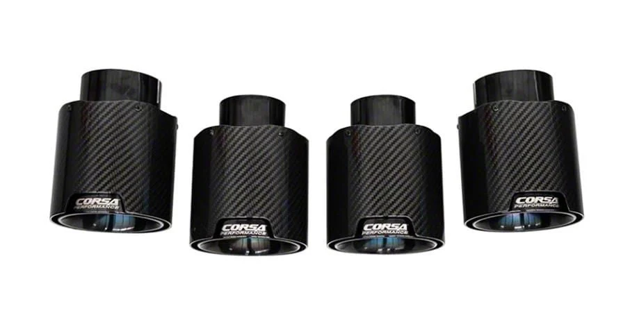 Corsa Performance Quad Straight Cut Exhaust Tips; 4.50-Inch; Black Carbon Fiber Tips (20-26 6.2L Corvette C8 w/ Corsa Exhaust)
