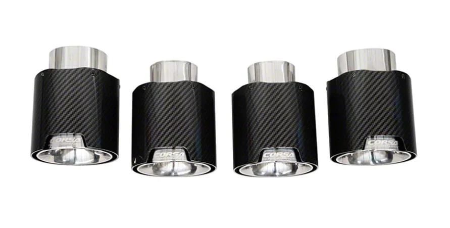Corsa Performance Quad Straight Cut Exhaust Tips; 4.50-Inch; Polished Carbon Fiber Tips (20-26 6.2L Corvette C8 w/ Corsa Exhaust)