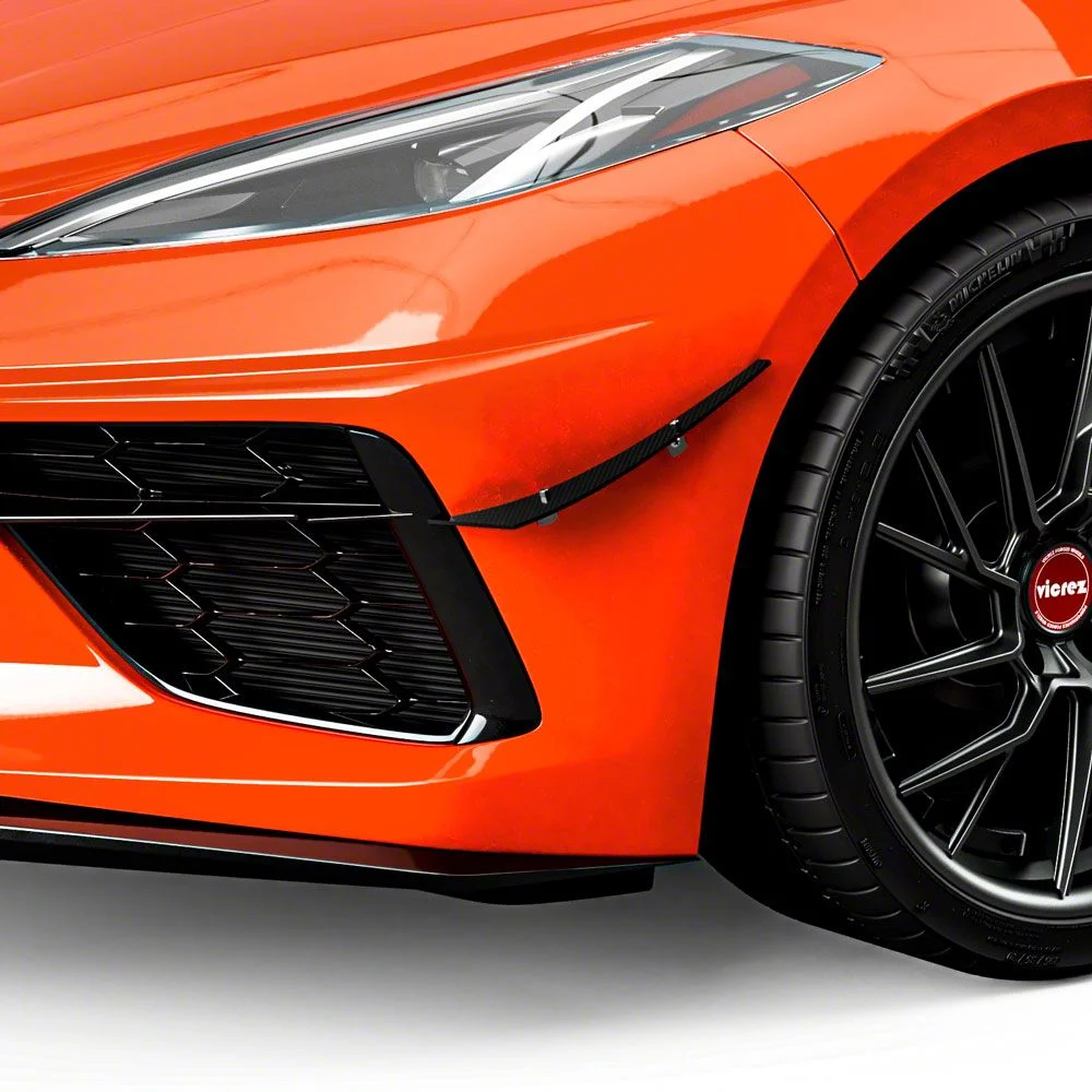2VR Front Bumper Canards; Gloss Carbon Fiber Vinyl (20-26 Corvette C8)