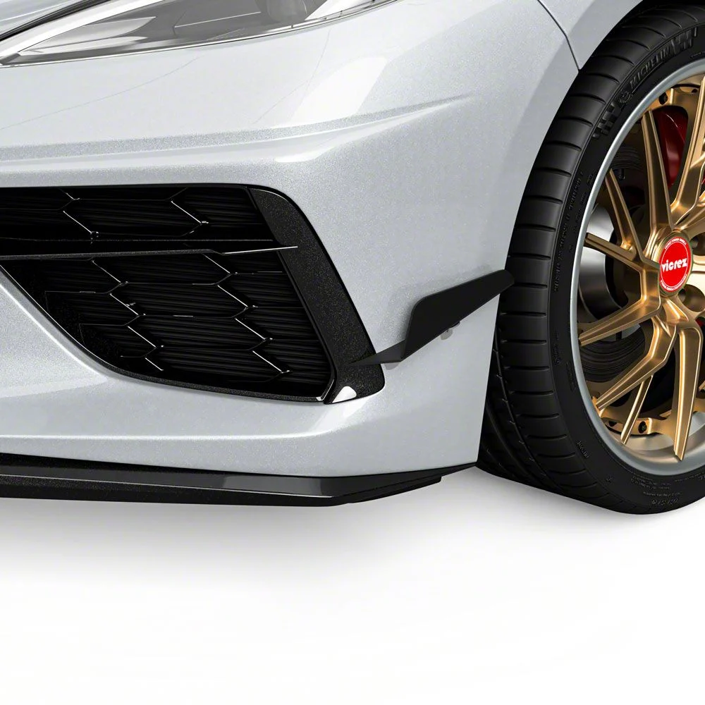 3VR Front Bumper Canards; Gloss Carbon Fiber Vinyl (20-26 Corvette C8)