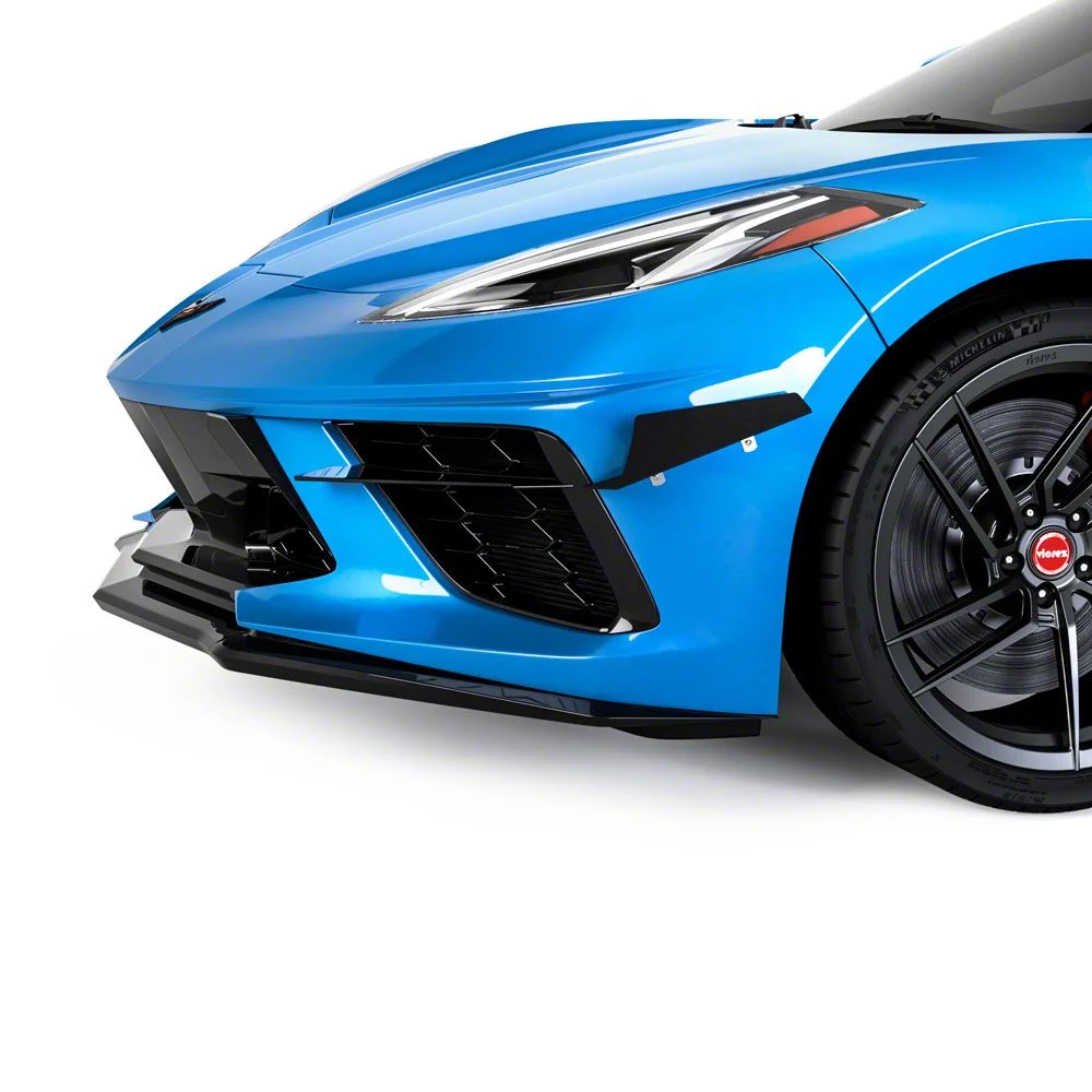 4VR Front Bumper Canards; Gloss Carbon Fiber Vinyl (20-26 Corvette C8)
