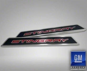 Door Sill Plates with Stingray Style Insert; Red Carbon Fiber (20-26 Corvette C8)