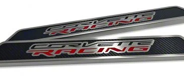 Door Sill Plates with Corvette Racing Style Insert; Carbon Fiber/Brushed Stainless (20-26 Corvette C8 Coupe)