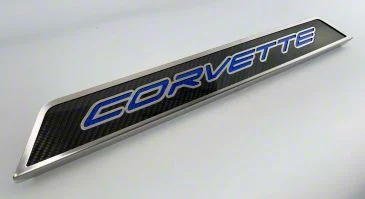 Door Sill Plates with Corvette Style Insert; Blue Carbon Fiber (20-26 Corvette C8)