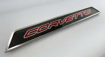 Door Sill Plates with Corvette Style Insert; Red Carbon Fiber (20-26 Corvette C8)