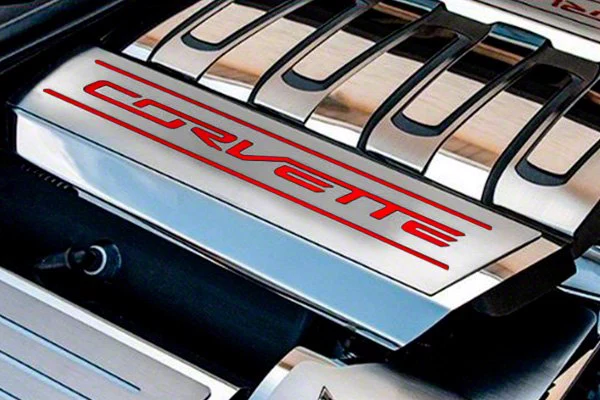 Fuel Rail Cover Overlay with Corvette Logo; Solid Bright Red Inlay (14-19 Corvette C7)