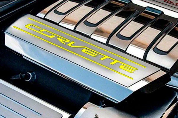 Fuel Rail Cover Overlay with Corvette Logo; Solid Yellow Inlay (14-19 Corvette C7)