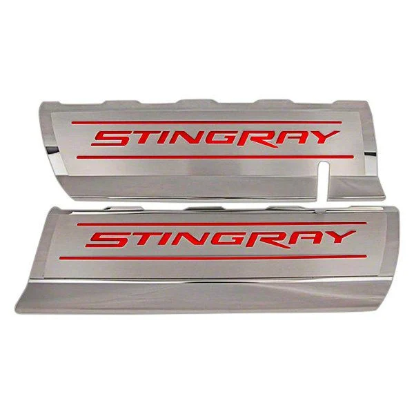 Fuel Rail Covers with Stingray Logo; Solid Bright Red (14-19 Corvette C7)