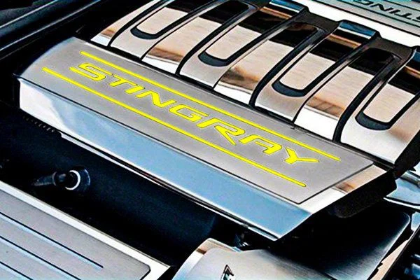 Fuel Rail Covers with Stingray Logo; Solid Yellow (14-19 Corvette C7)