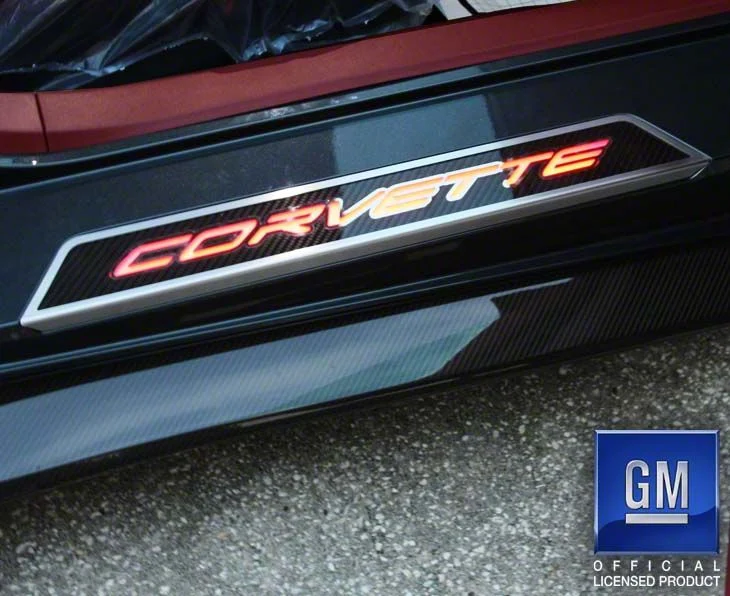 Illuminated Carbon Fiber Door Sills with Corvette Lettering; Yellow (20-26 Corvette C8)