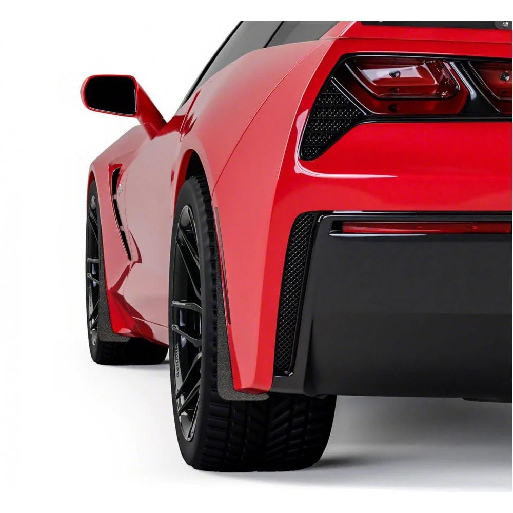 Mud Flaps; Front and Rear; Gloss Black Vinyl (14-19 Corvette C7)