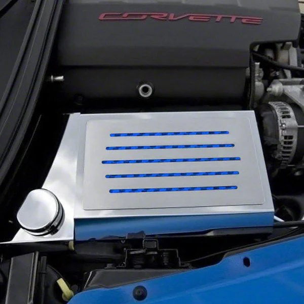 Polished Fuse Box Cover; Blue Carbon Fiber Inlay (14-19 Corvette C7, Excluding ZR1)
