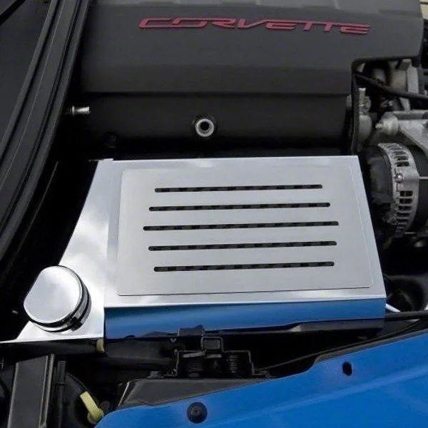 Polished Fuse Box Cover; Solid Black Inlay (14-19 Corvette C7, Excluding ZR1)