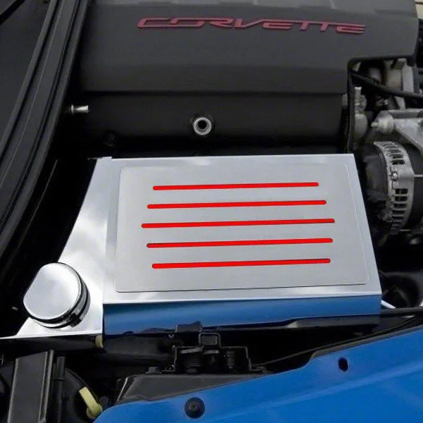Polished Fuse Box Cover; Solid Bright Red Inlay (14-19 Corvette C7, Excluding ZR1)
