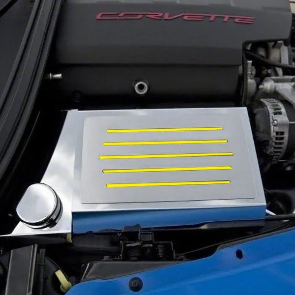 Polished Fuse Box Cover; Solid Yellow Inlay (14-19 Corvette C7, Excluding ZR1)