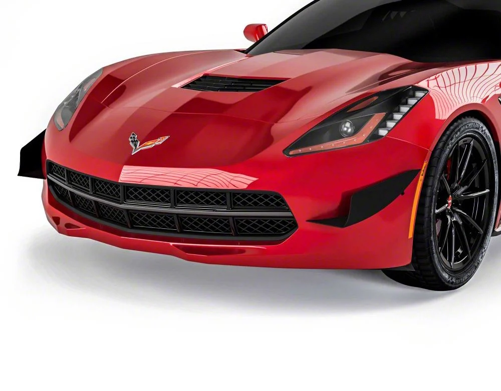 V3R Front Bumper Canards; Gloss Carbon Fiber Vinyl (14-19 Corvette C7)