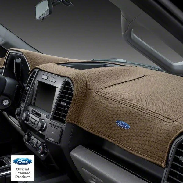 Covercraft Ltd Edition Custom Dash Cover with Ford Blue Oval Logo; Beige (15-20 F-150 w/ Forward Collision Alert)