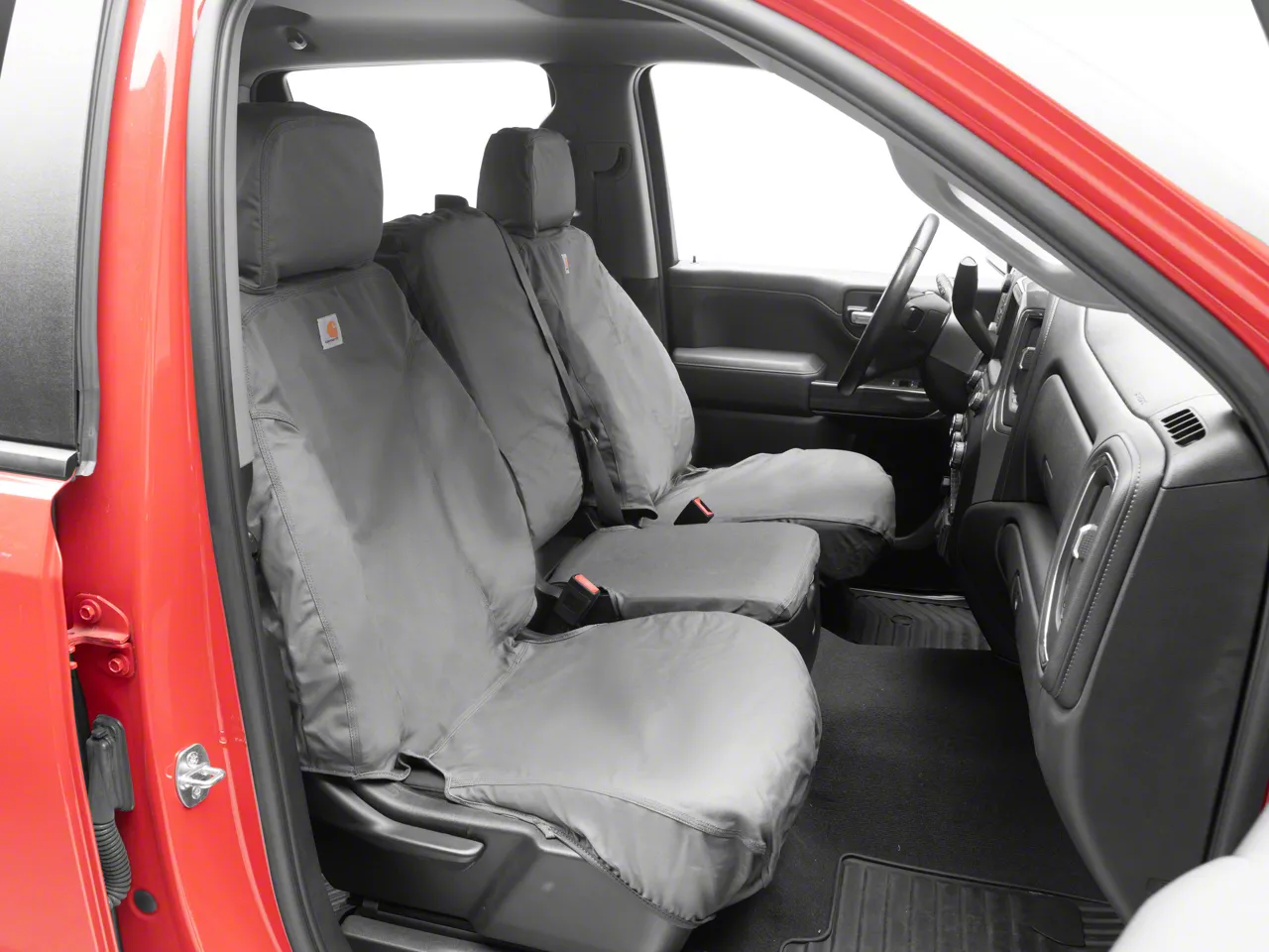 Covercraft SeatSaver Custom Front Seat Covers; Carhartt Gravel (19-26 Silverado 1500 w/ Front Bench Seat & Fold-Down Console w/ Lid)