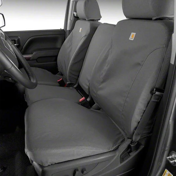 Covercraft SeatSaver Custom Front Seat Covers; Carhartt Gravel (20-26 Silverado 3500 HD w/ Front Bench Seat & Fold-Down Console w/ Lid)