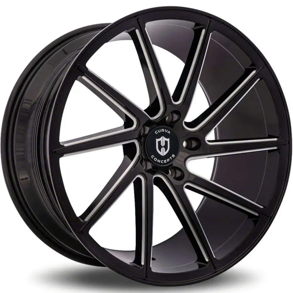 Curva Concepts C22 Gloss Black Milled Wheel; Rear Only; 20x10; 40mm Offset (10-15 Camaro)