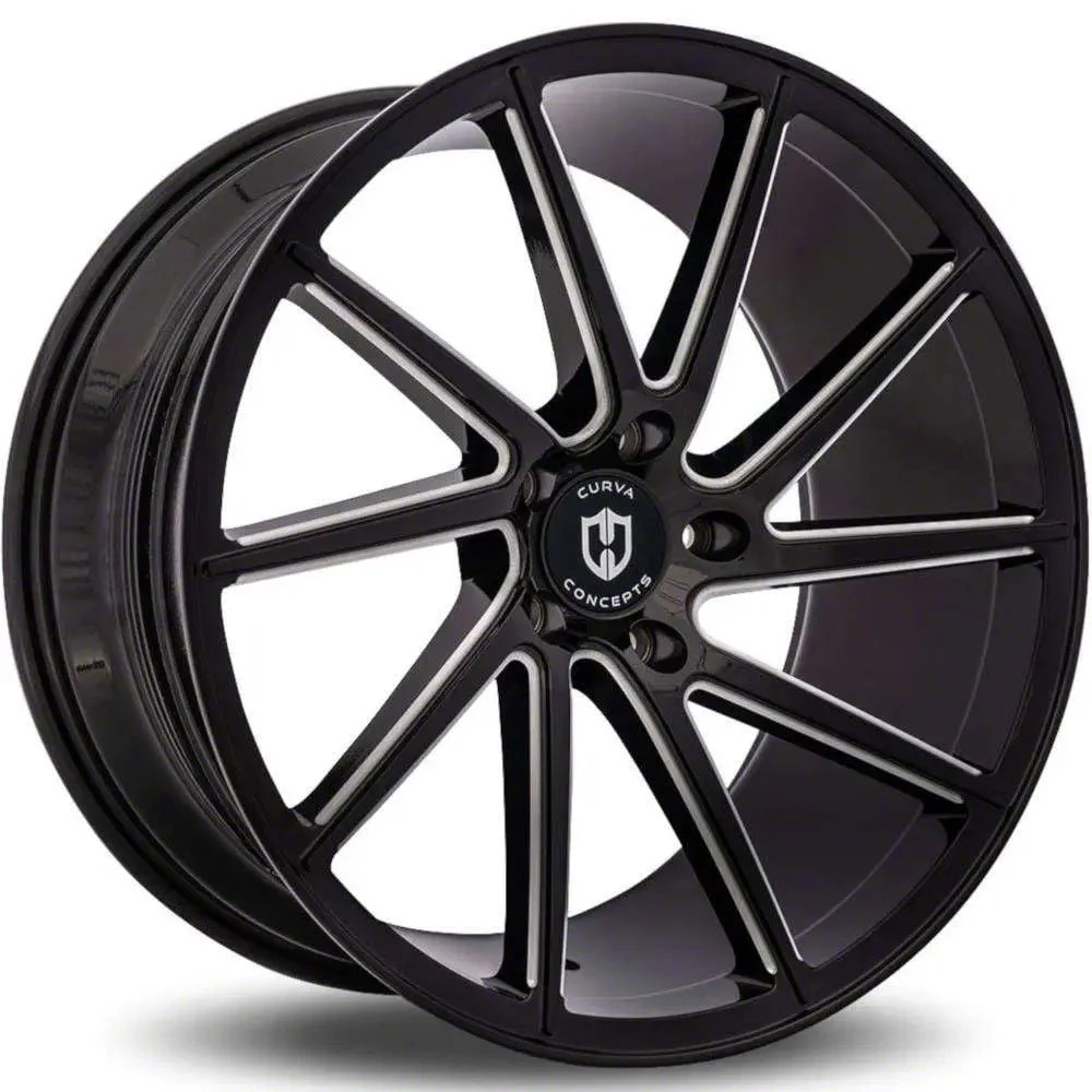Curva Concepts C22 Gloss Black Milled Wheel; Rear Only; 20x10; 40mm Offset (16-24 Camaro)