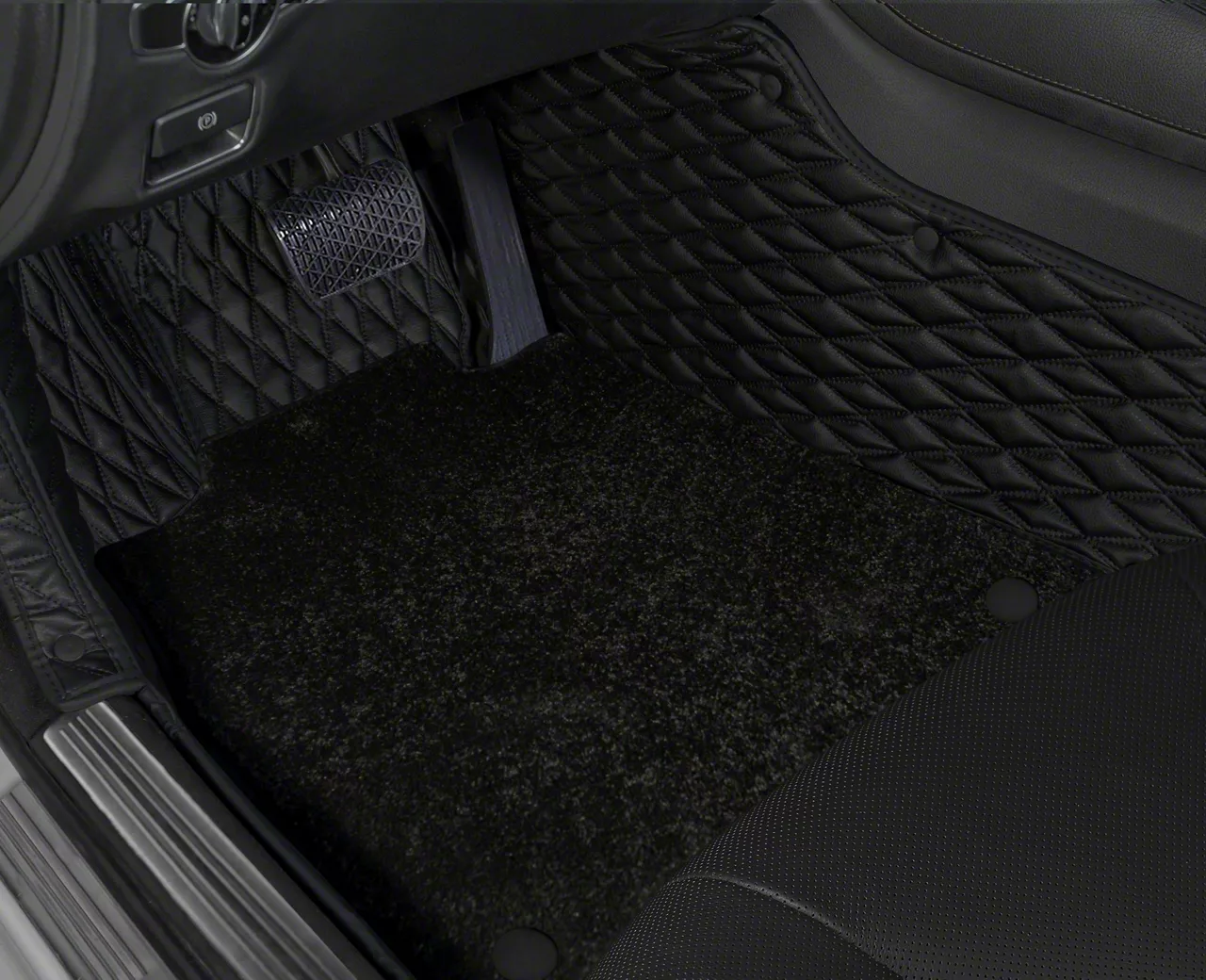 Double Layer Diamond Front and Rear Floor Mats; Base Layer Black and Top Layer Black (06-10 Charger)