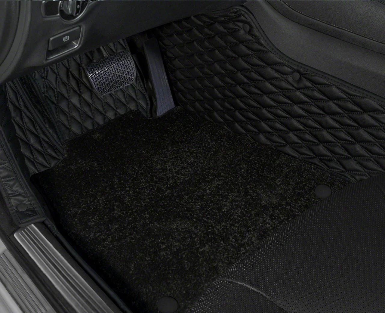 Double Layer Diamond Front and Rear Floor Mats; Base Layer Black and Top Layer Black (11-23 Charger)