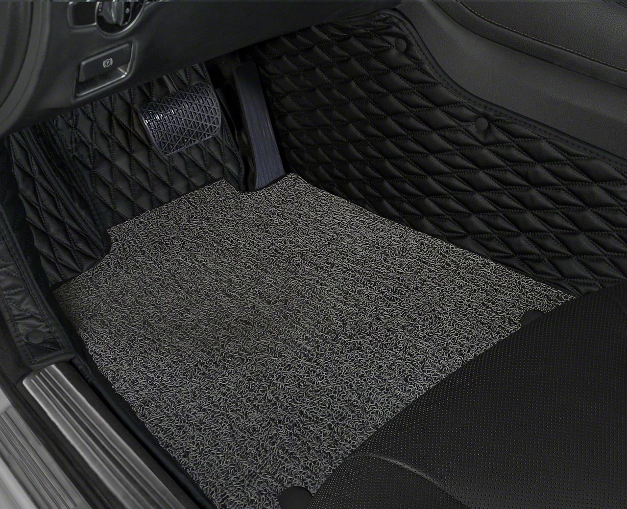 Double Layer Diamond Front and Rear Floor Mats; Base Layer Black and Top Layer Gray (11-23 Charger)