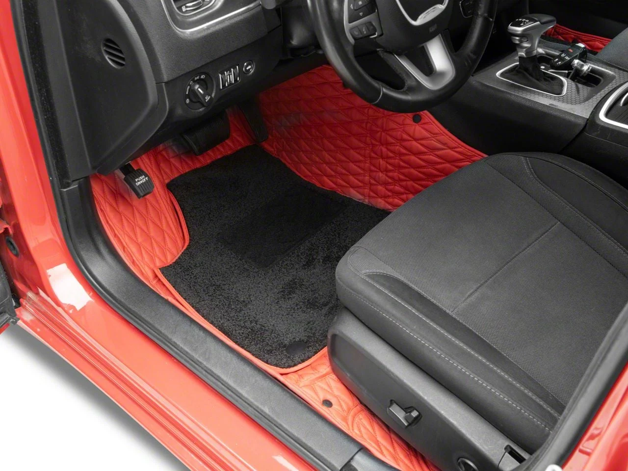 Double Layer Diamond Front and Rear Floor Mats; Base Layer Red and Top Layer Black (11-23 Charger)