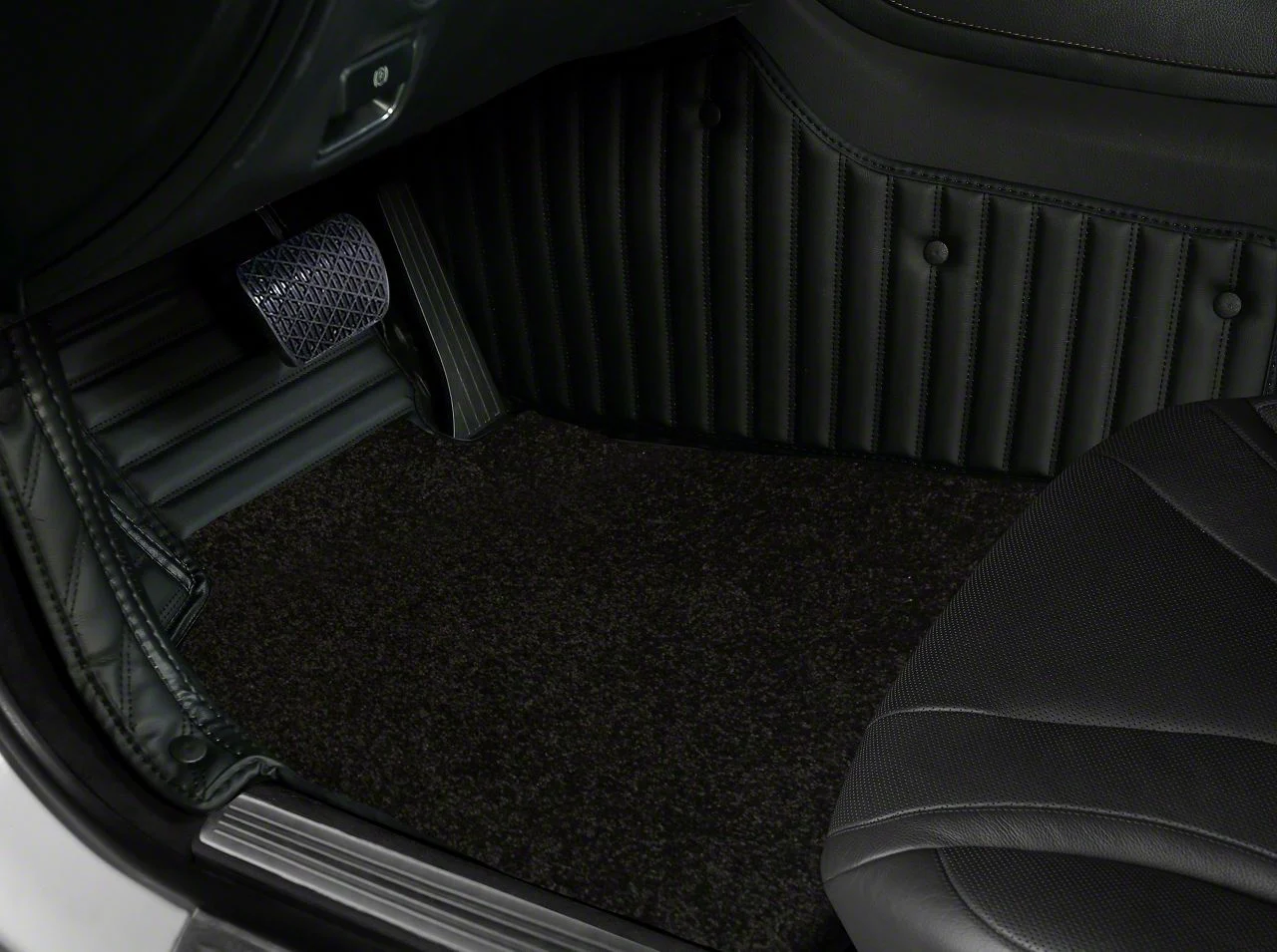 Double Layer Stripe Front and Rear Floor Mats; Base Layer Full Black and Top Layer black (06-10 Charger)