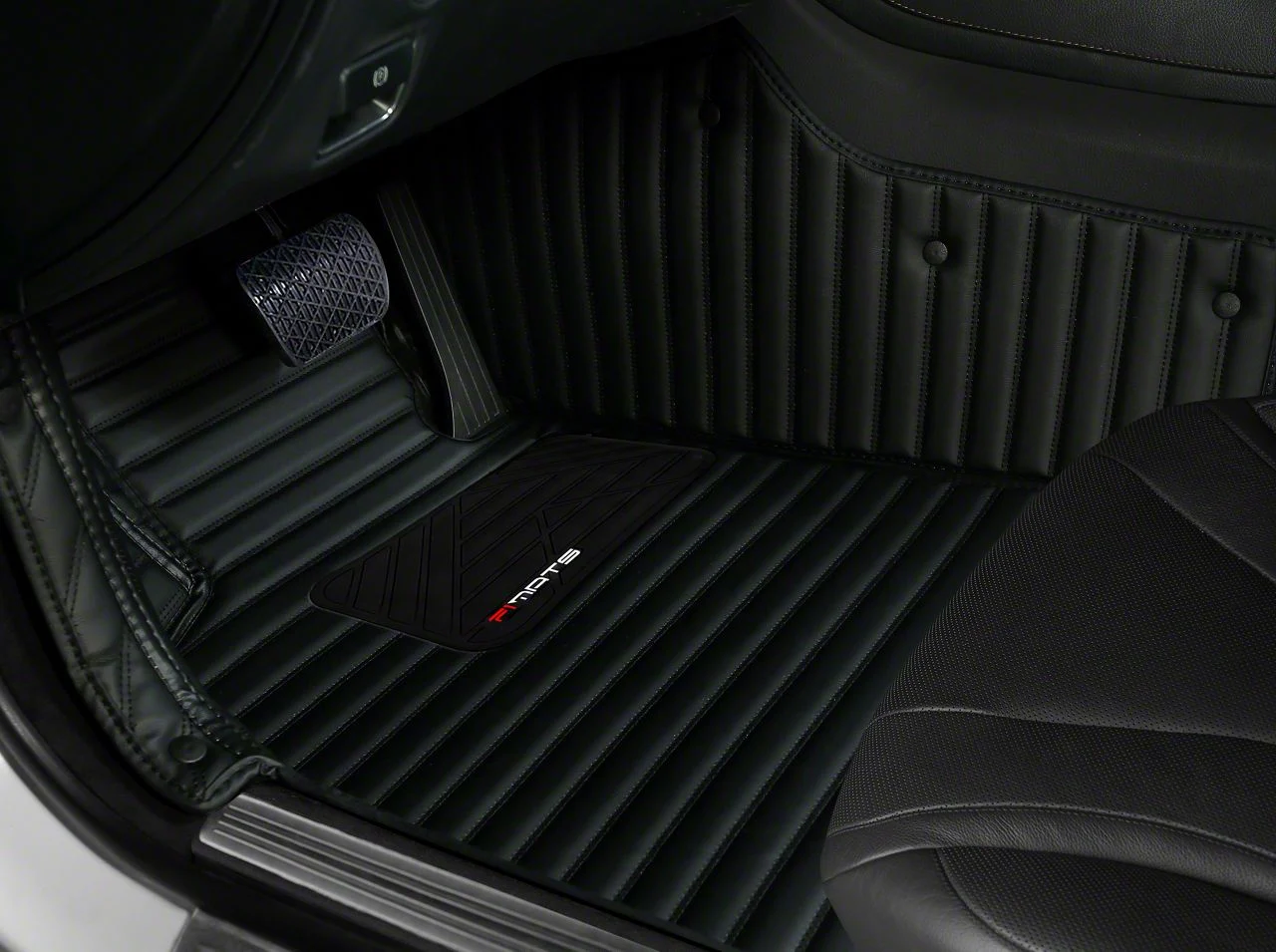 Single Layer Stripe Front and Rear Floor Mats; Full Black (15-23 Mustang)