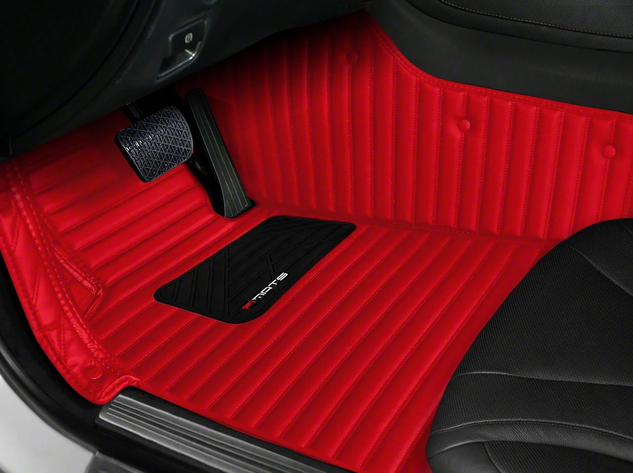 Single Layer Stripe Front and Rear Floor Mats; Full Red (05-14 Mustang)