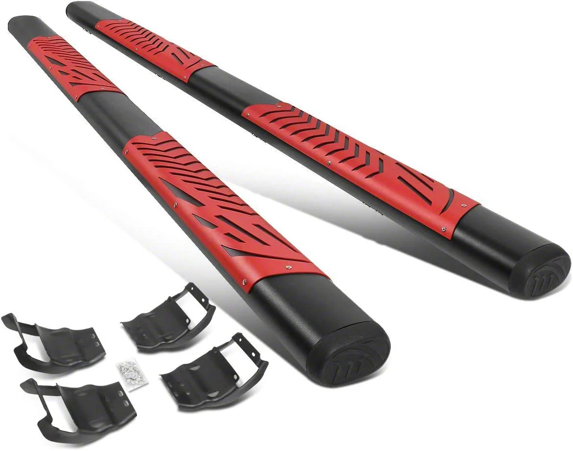 5-Inch Running Boards; Black and Red (17-26 F-250 Super Duty SuperCrew)