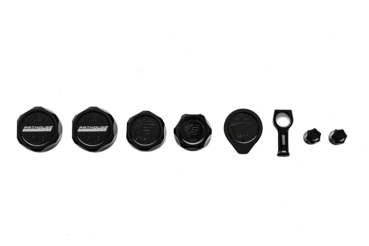 Fathouse Performance Billet Cap Kit; Black (20-22 Mustang GT500)