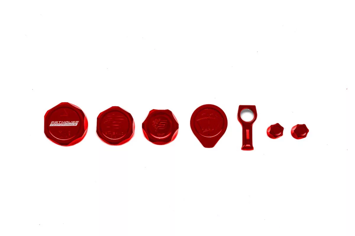 Fathouse Performance Billet Cap Kit; Red (18-26 Mustang, Excluding GT350 & GT500)