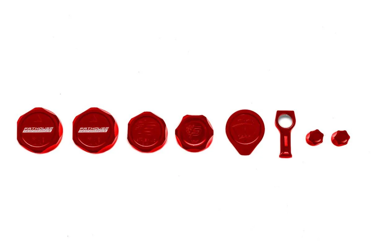 Fathouse Performance Billet Cap Kit; Red (20-22 Mustang GT500)