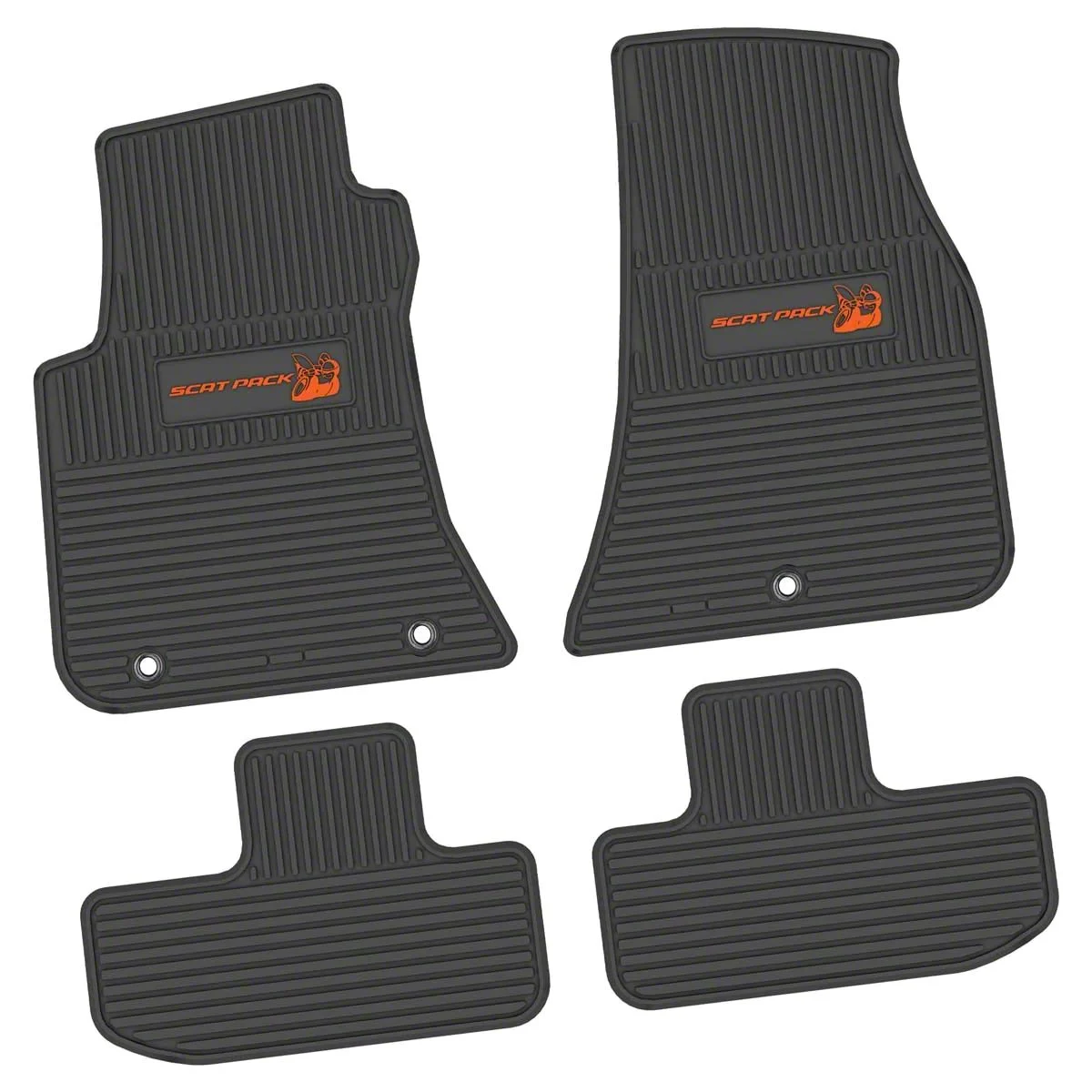 Factory Floorpan Fit Custom Vintage Scene Front and Rear Floor Mats with Orange Scat Pack Insert; Black (11-23 RWD Challenger)