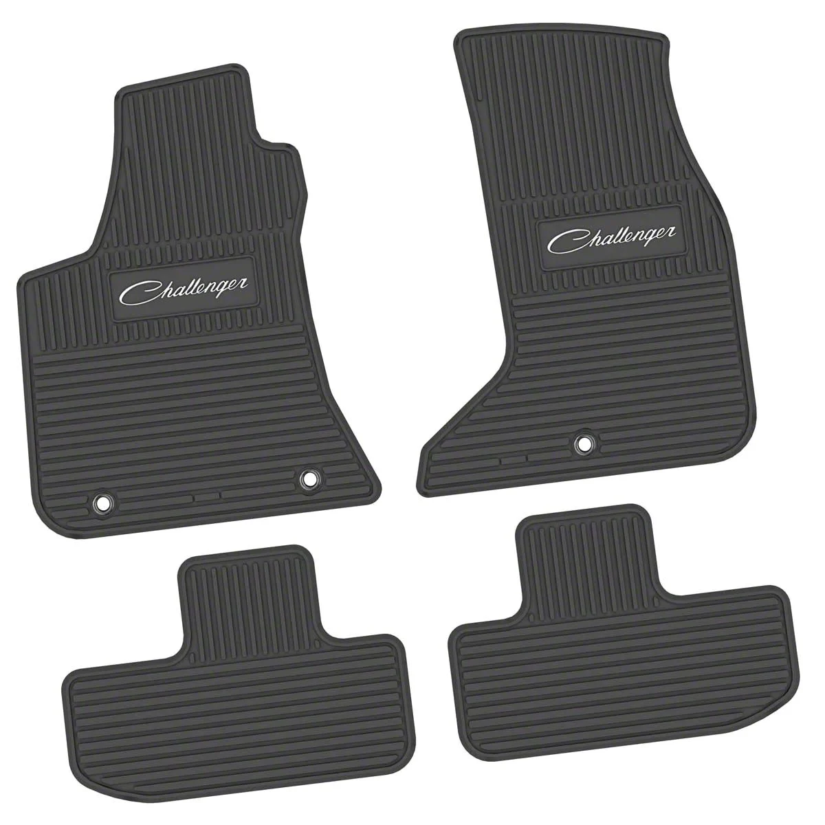 Factory Floorpan Fit Custom Vintage Scene Front and Rear Floor Mats with White Challenger Script Insert; Black (17-23 AWD Challenger)