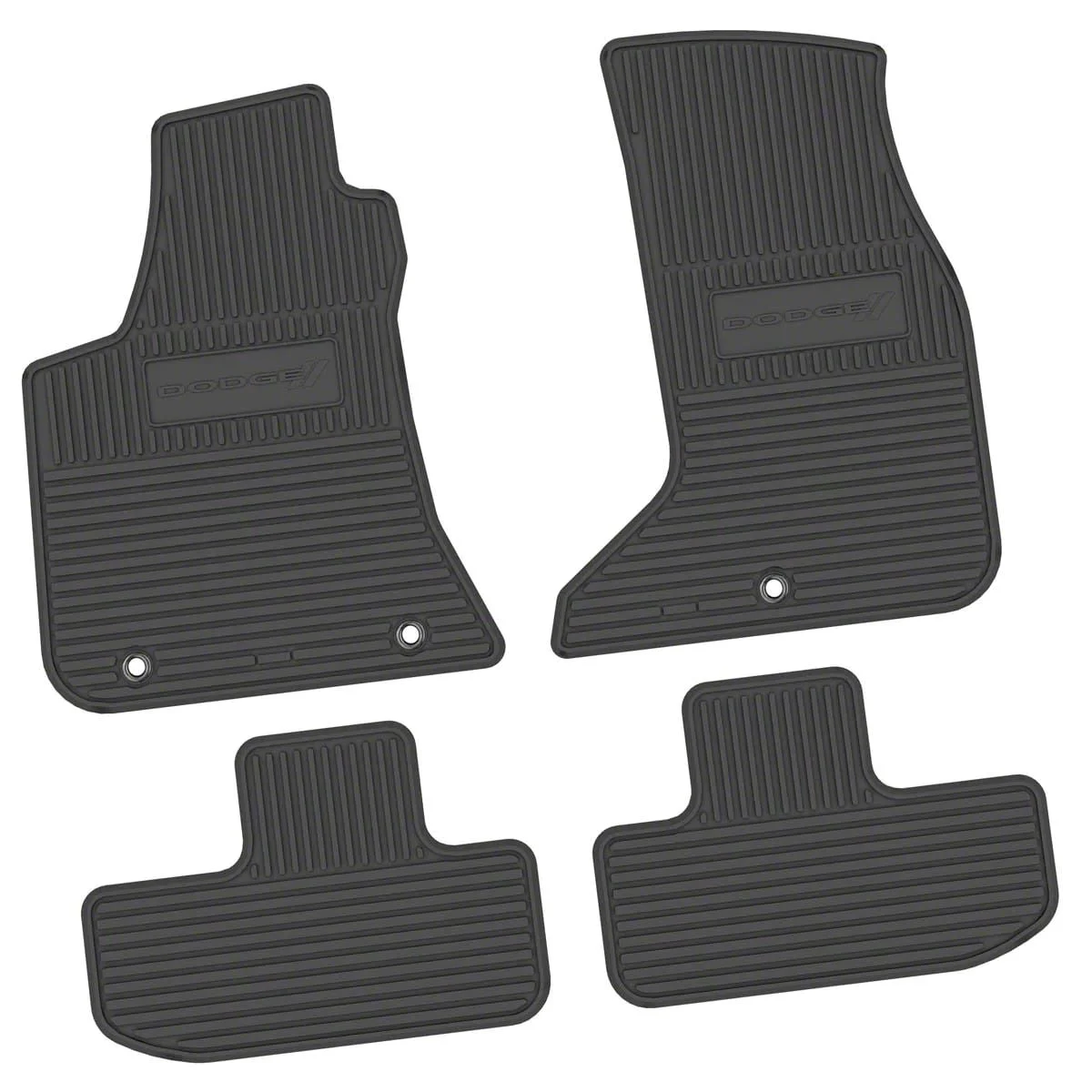 Factory Floorpan Fit Custom Vintage Scene Front and Rear Floor Mats with Dodge with Stripe Insert; Black (17-23 AWD Challenger)