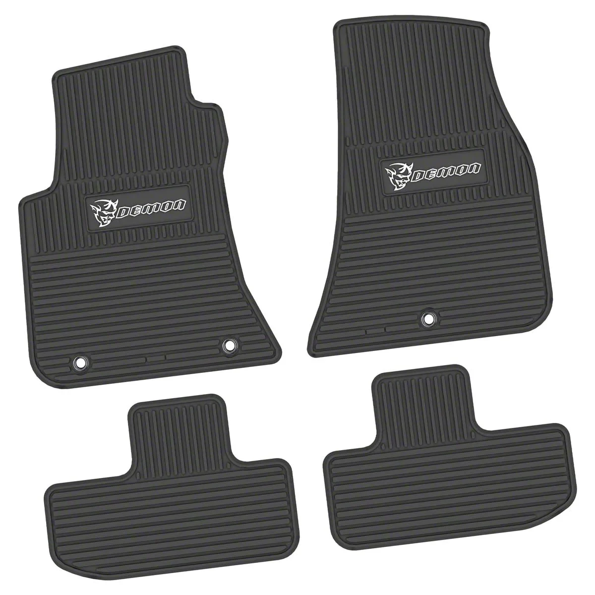 Factory Floorpan Fit Custom Vintage Scene Front and Rear Floor Mats with White Demon Insert; Black (11-23 RWD Challenger)
