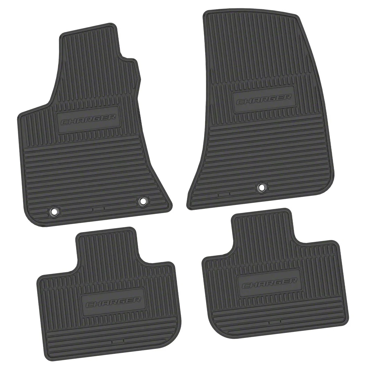 Factory Floorpan Fit Custom Vintage Scene Front and Rear Floor Mats with Charger Insert; Black (11-23 RWD Charger)