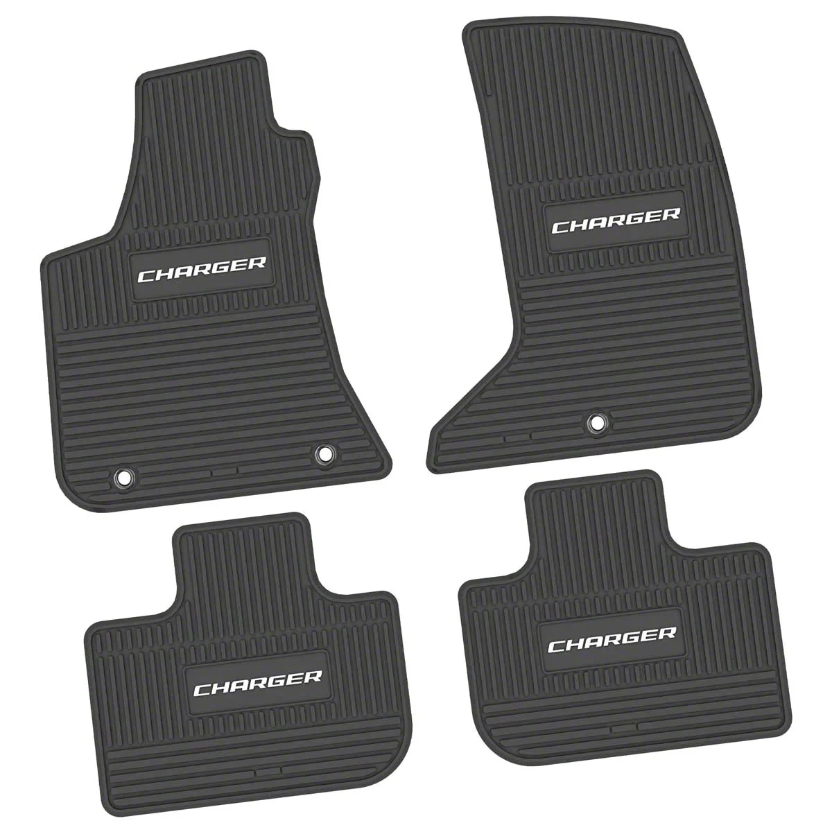 Factory Floorpan Fit Custom Vintage Scene Front and Rear Floor Mats with White Charger Insert; Black (11-23 AWD Charger)