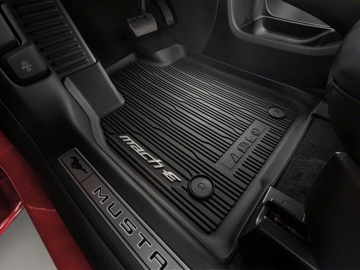 Ford All-Weather Front and Rear Floor Mats with Mach-E Logo; Black (21-26 Mustang Mach-E)