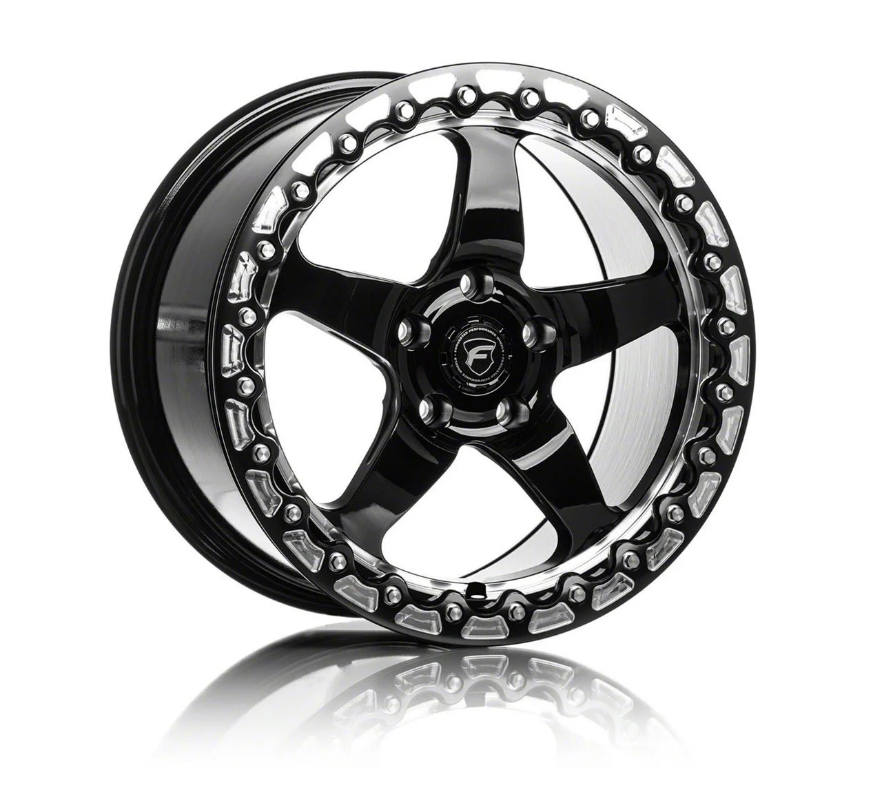 Forgestar D5 Beadlock Gloss Black Machined Wheel; Rear Only; 18x11; 12mm Offset (08-23 RWD Challenger, Excluding Widebody)