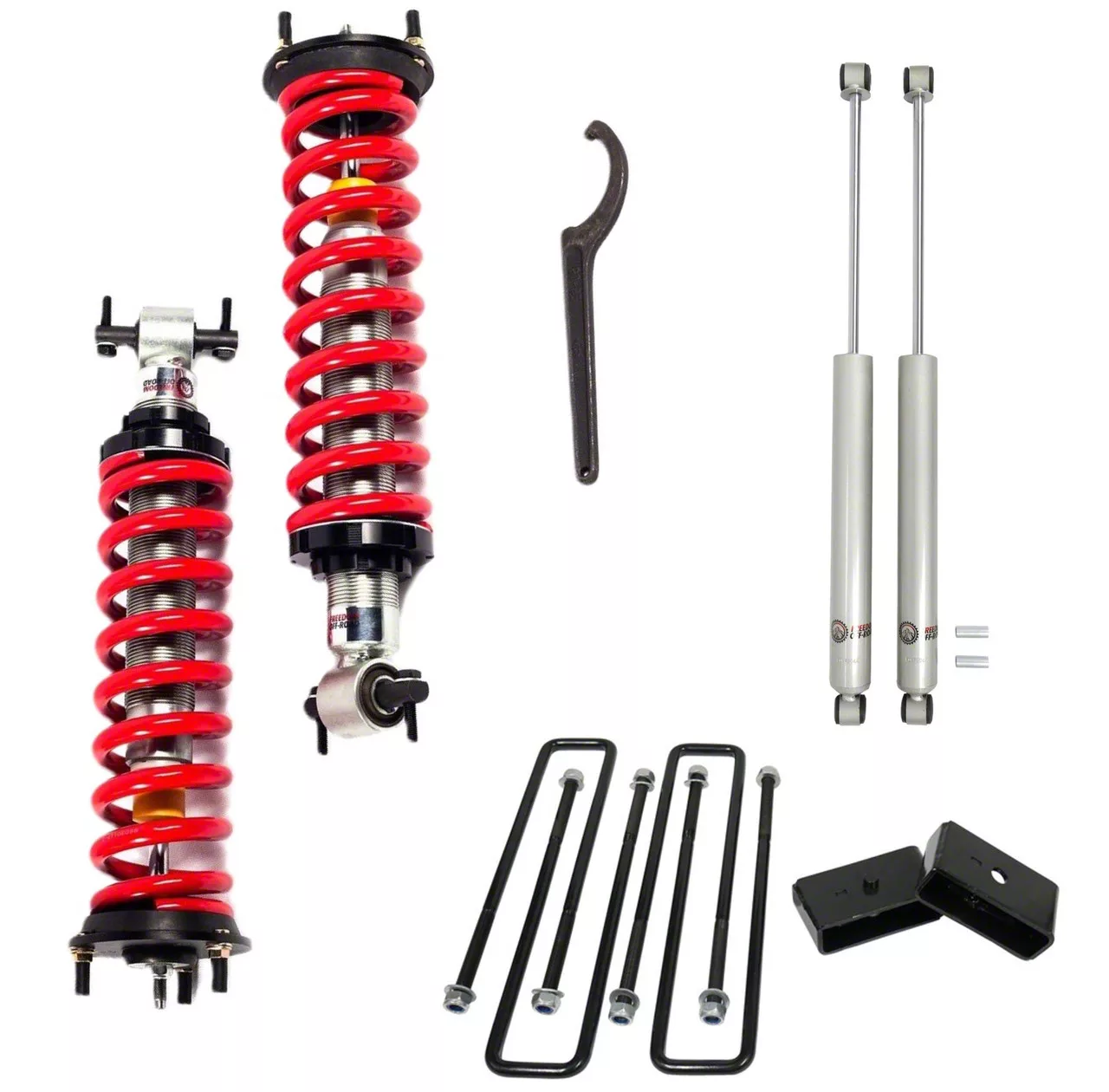 Freedom Offroad 1 to 4-Inch Adjustable Front Coil-Overs with 3-Inch Rear Lift Blocks and Shocks (07-18 Sierra 1500, Excluding Denali)
