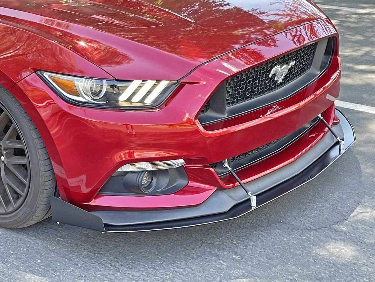 FS Performance Engineering Front Splitter V1 with Splitter Rods; Semi-Gloss Black (15-17 Mustang GT w/ Performance Pack)